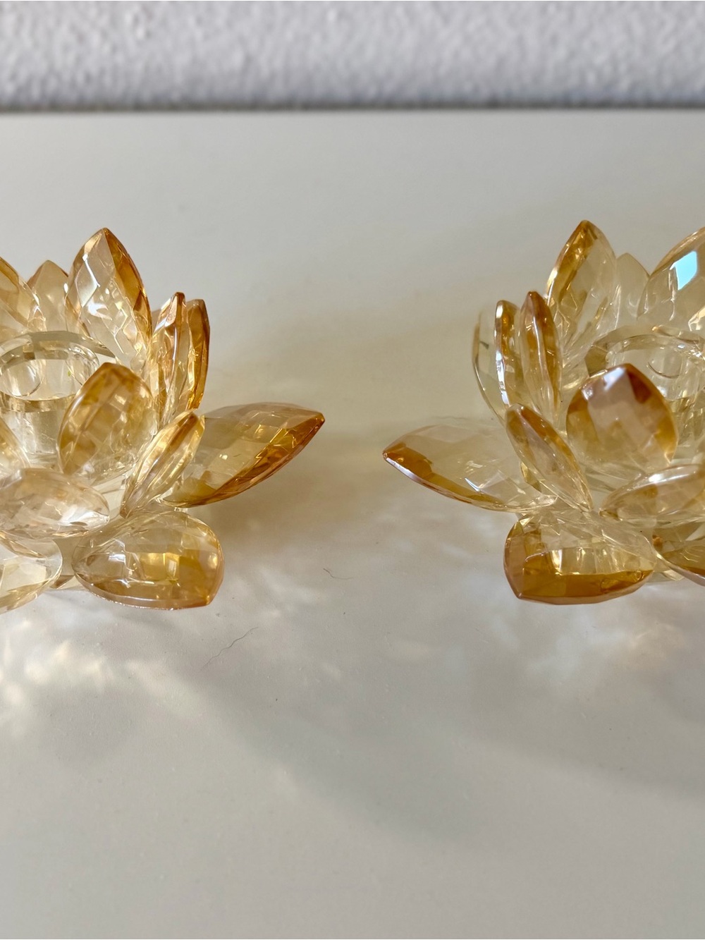 Brand New 2 Clear Crystal Lotus Flower Candle
Holders
